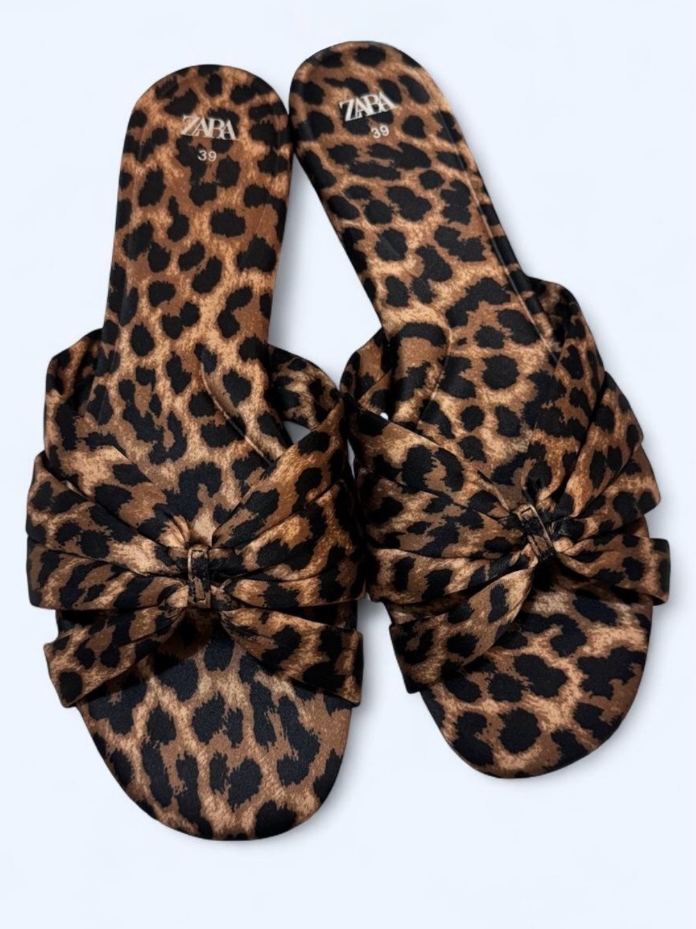 Zara Leopard Print Knotted Slide Sandals - Brown/Black
